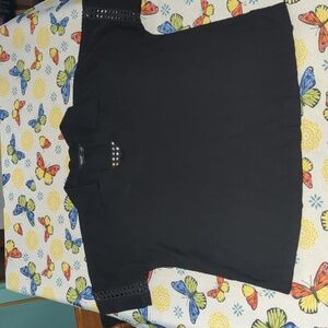 Simply Vera Vera Wang Black Women's Short Sleeve Polo with Eyelet Sleeves Size M